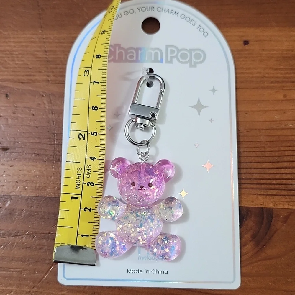 Charm Pop Glitter Bear Keychain Pink Blue